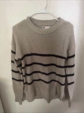 SO Woman’s Beige Crewneck Sweater with Black Stripes